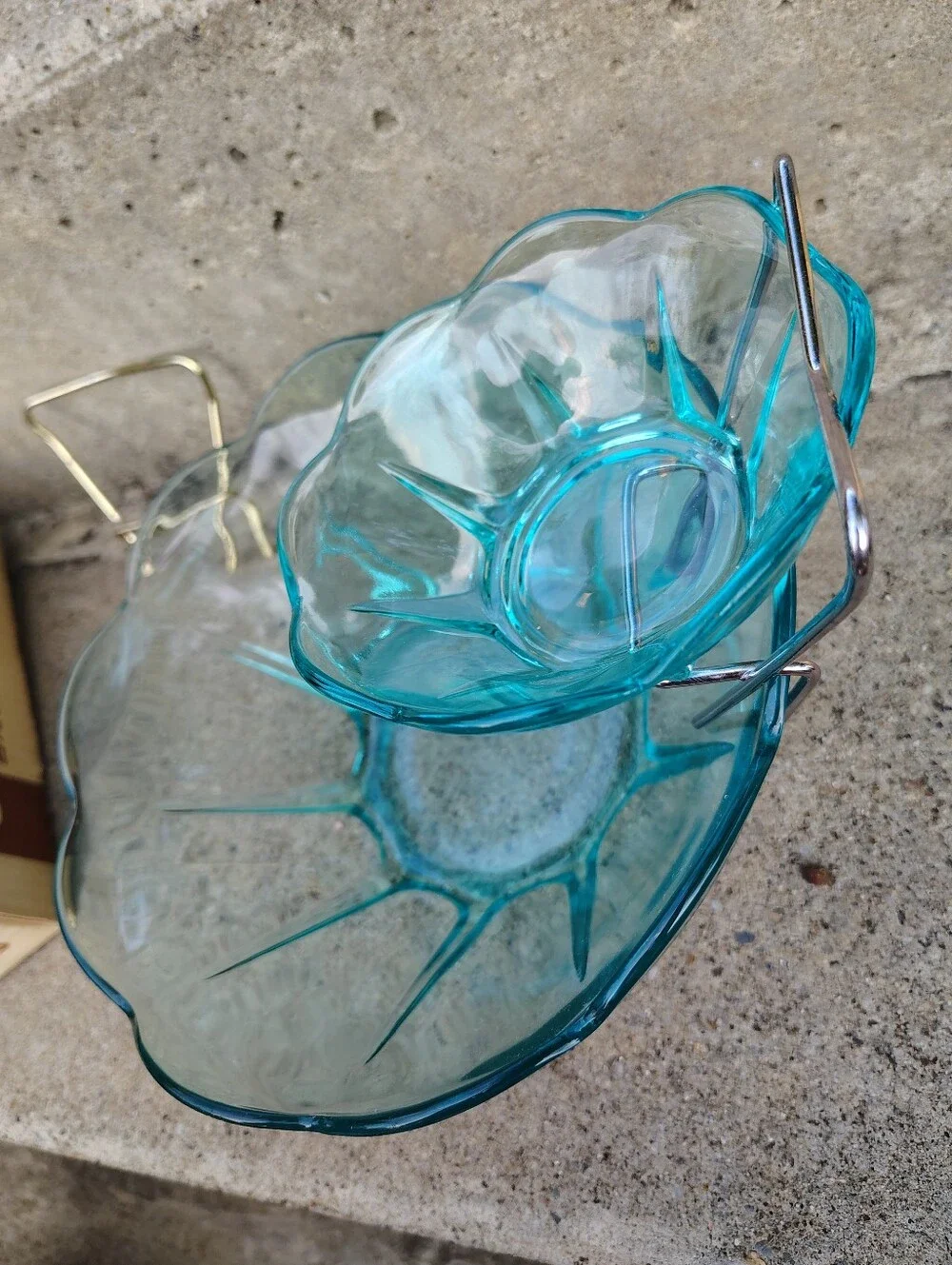 Vintage Anchor Hocking Swedish Modern Aquamarine Chip Dip Set B1000/80 MCM Box